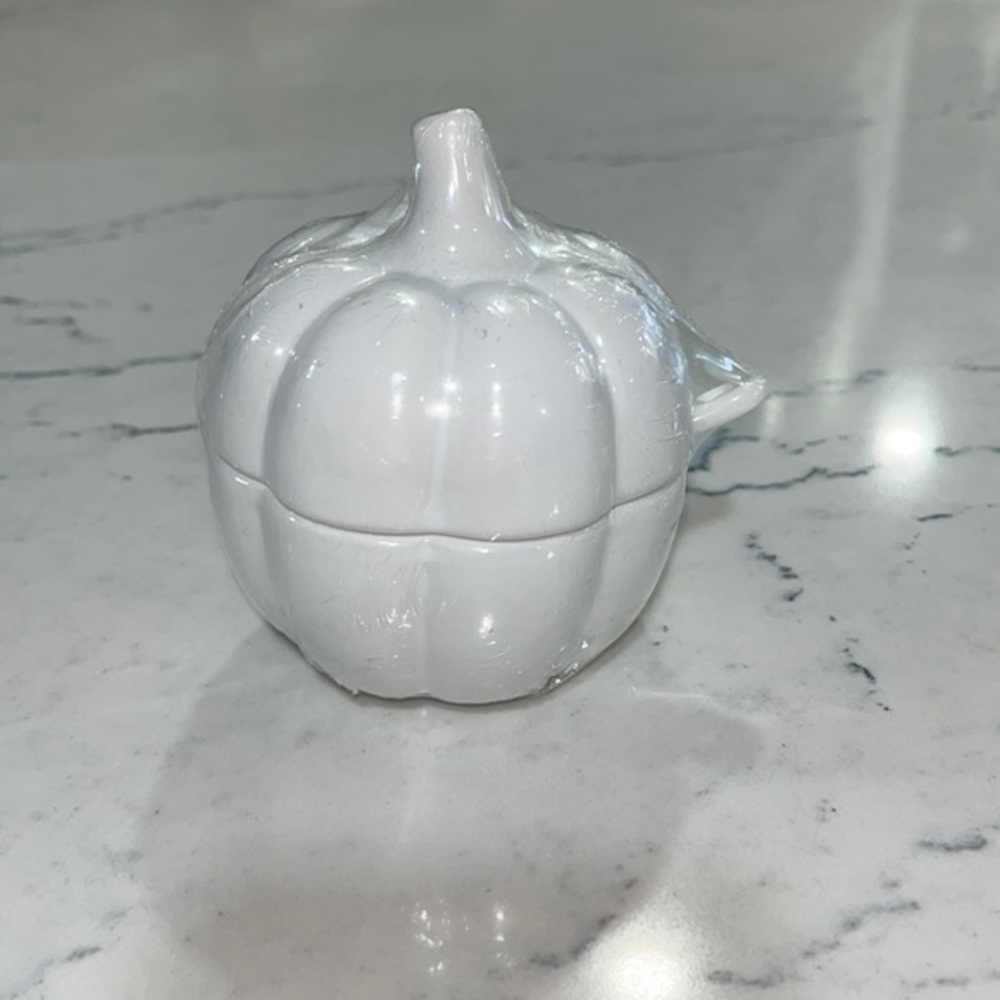 Target bullseye spot ceramic pumpkin with mini spoon . 3 inches x 3 inches. NWT